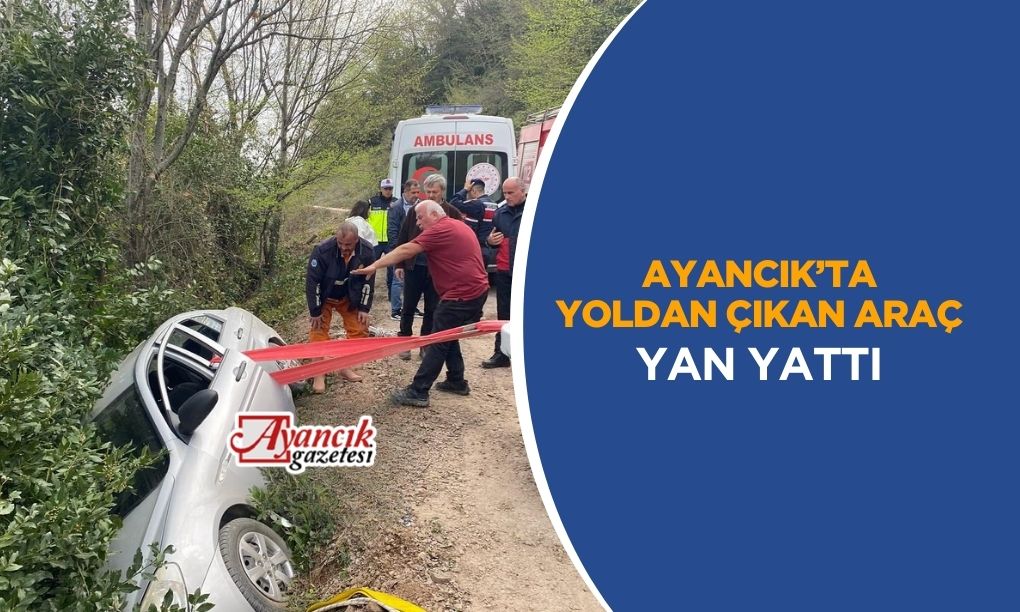 Ayancık’ta Yoldan Çıkan Araç Ağaçlara Takıldı