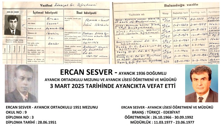 ÖĞRETMENİM ERCAN SESVER'İN ARDINDAN